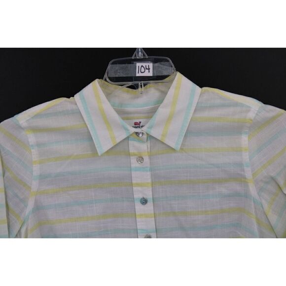 VINEYARD VINES ROLL CUFF HALF BUTTON FRONT BLOUSE WOMENS SIZE 4 MULTI COLOR - Picture 2 of 6